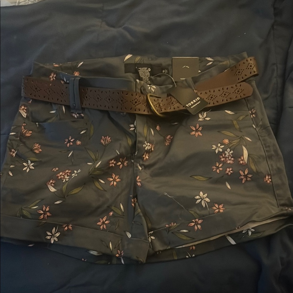 Torrid Floral Print Shorts with Brown Belt